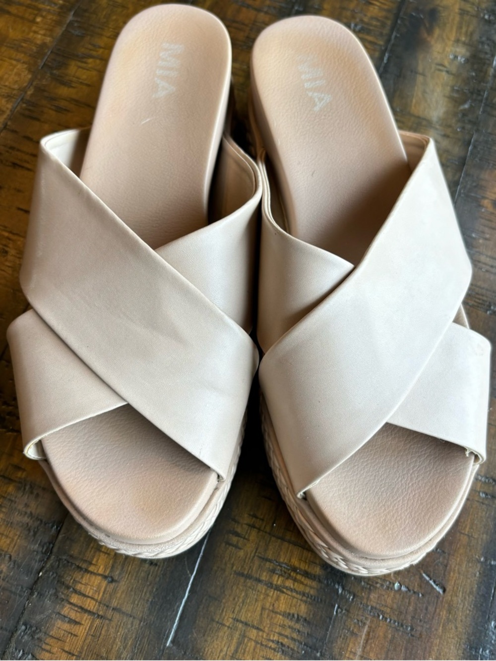 MIA Women's Nude Crisscross Platform Slide Sandals